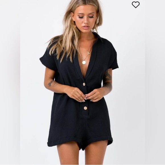Princess Polly Womens Size 6 Black Vixen Short Romper Gauze 100% Cotton Playsuit - Picture 1 of 16